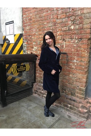 Изумительный халат из мягкого велюра Toozz синий